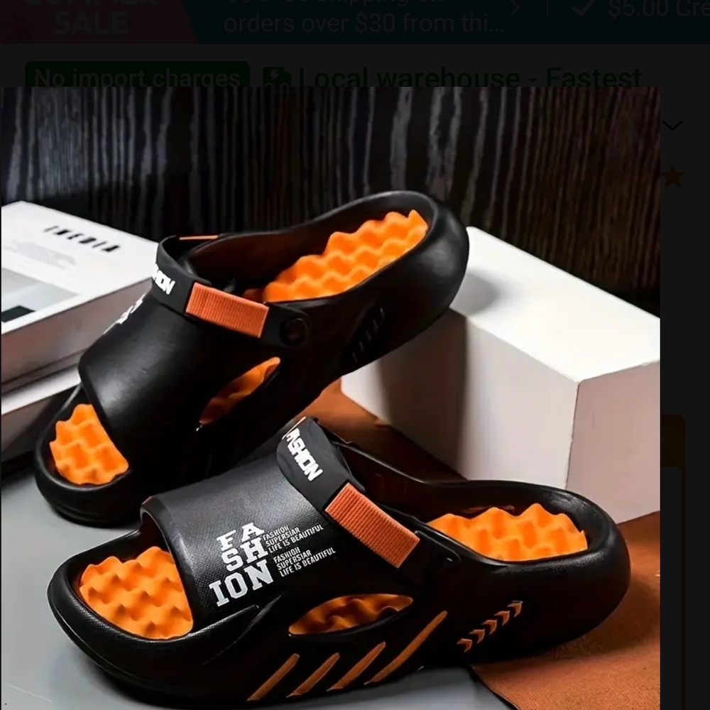 Fashion Men's Black and Orange Slide Sandals